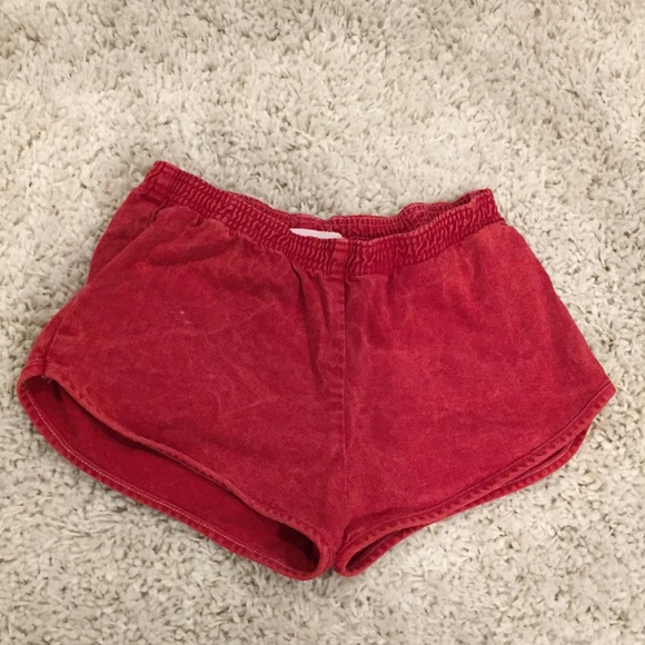 Red denim American Apparel shorts+ scrunch waist S - Picture 1 of 5